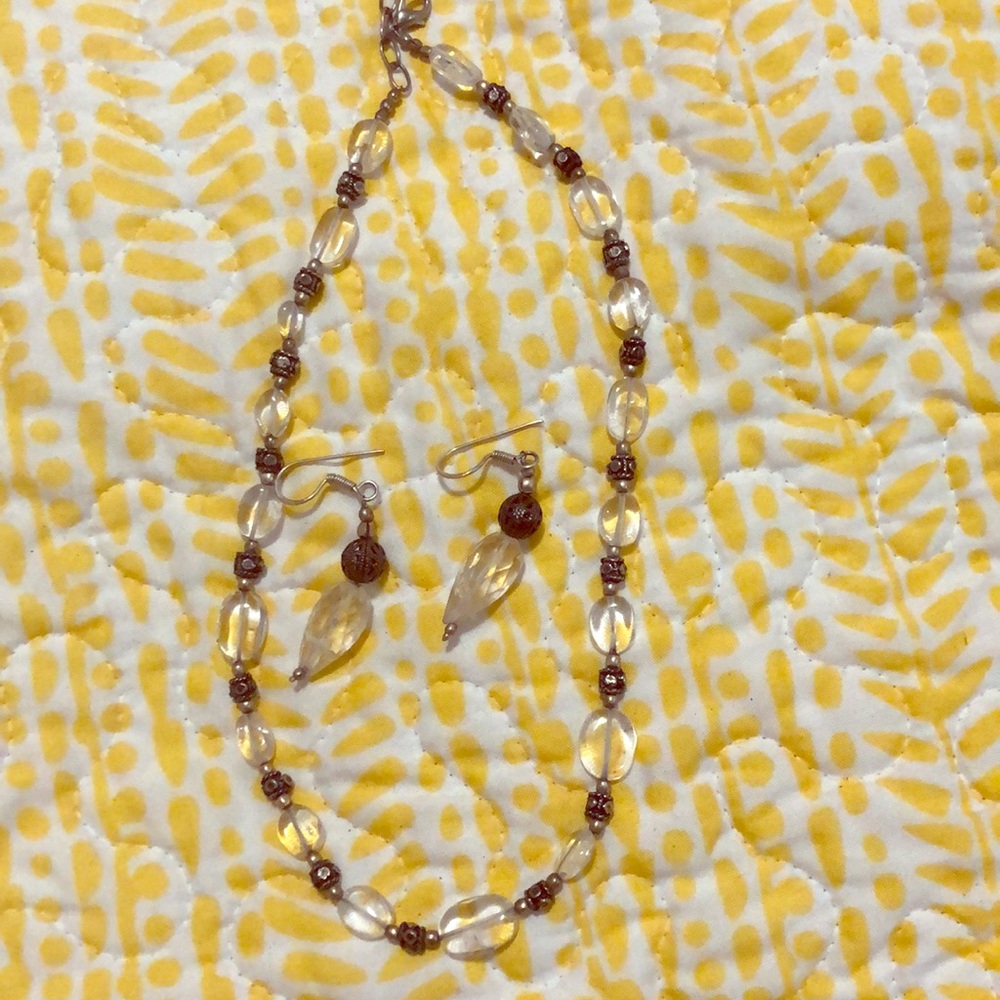 White beads/ silver Indian necklace & earring set